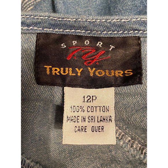 Truly Yours Sport Women’s size 12P NWT Two Tone Denim Button Front Jumper pocket - Picture 6 of 11